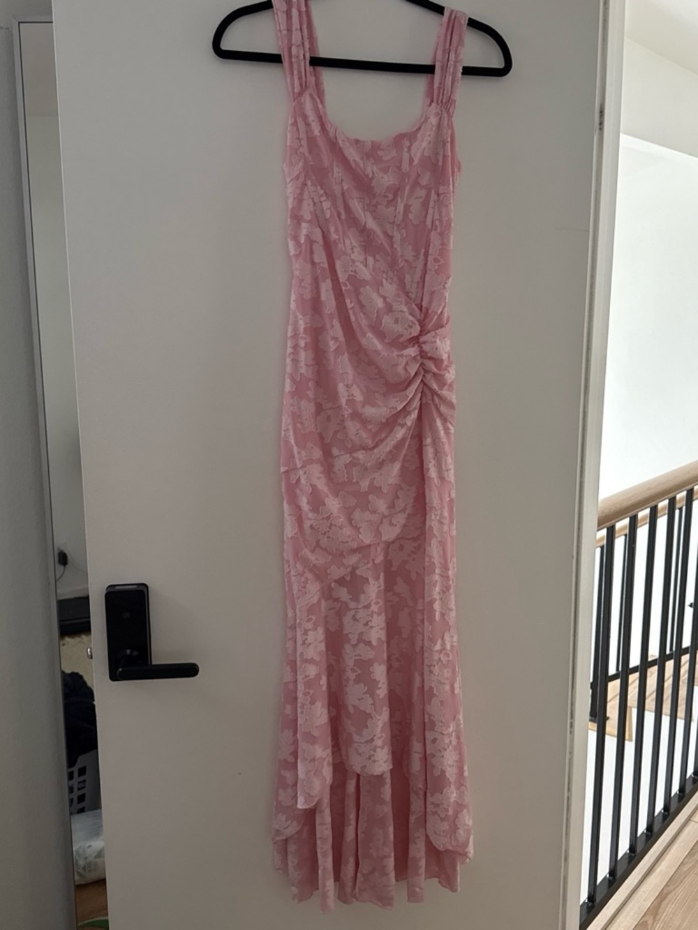 Pink Ruched Floral Maxi Dress